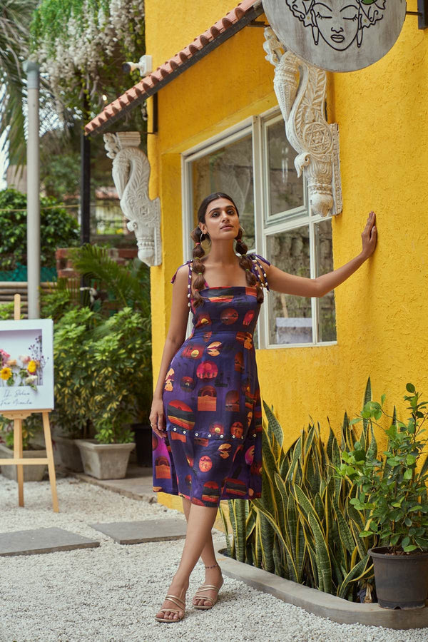 By The Ocean Detachable Printed Modal Satin Dress | Verified Sustainable Womens Dress on Brown Living™