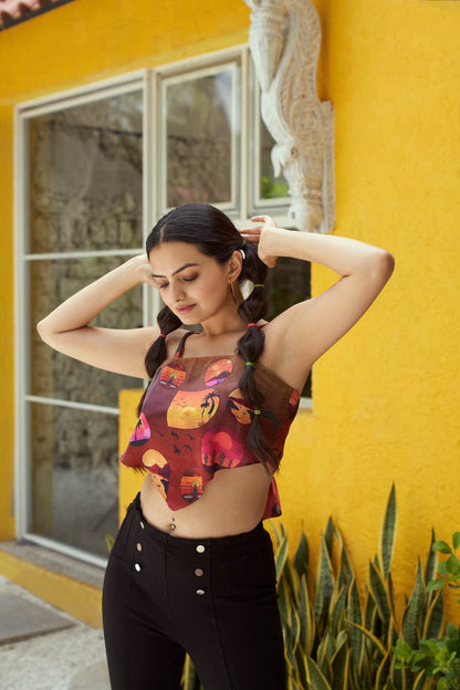 By The Sunset - Printed Bemberg Satin Bandana Top | Verified Sustainable by Brown Living™