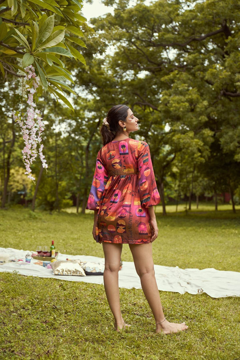 By The Sunset Printed Bemberg Satin Dress | Verified Sustainable Womens Dress on Brown Living™