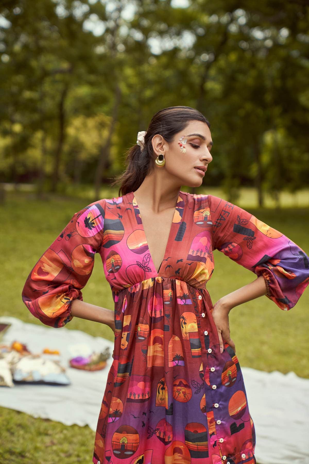 By The Sunset - Printed Detachable Bemberg Satin Dress | Verified Sustainable by Brown Living™