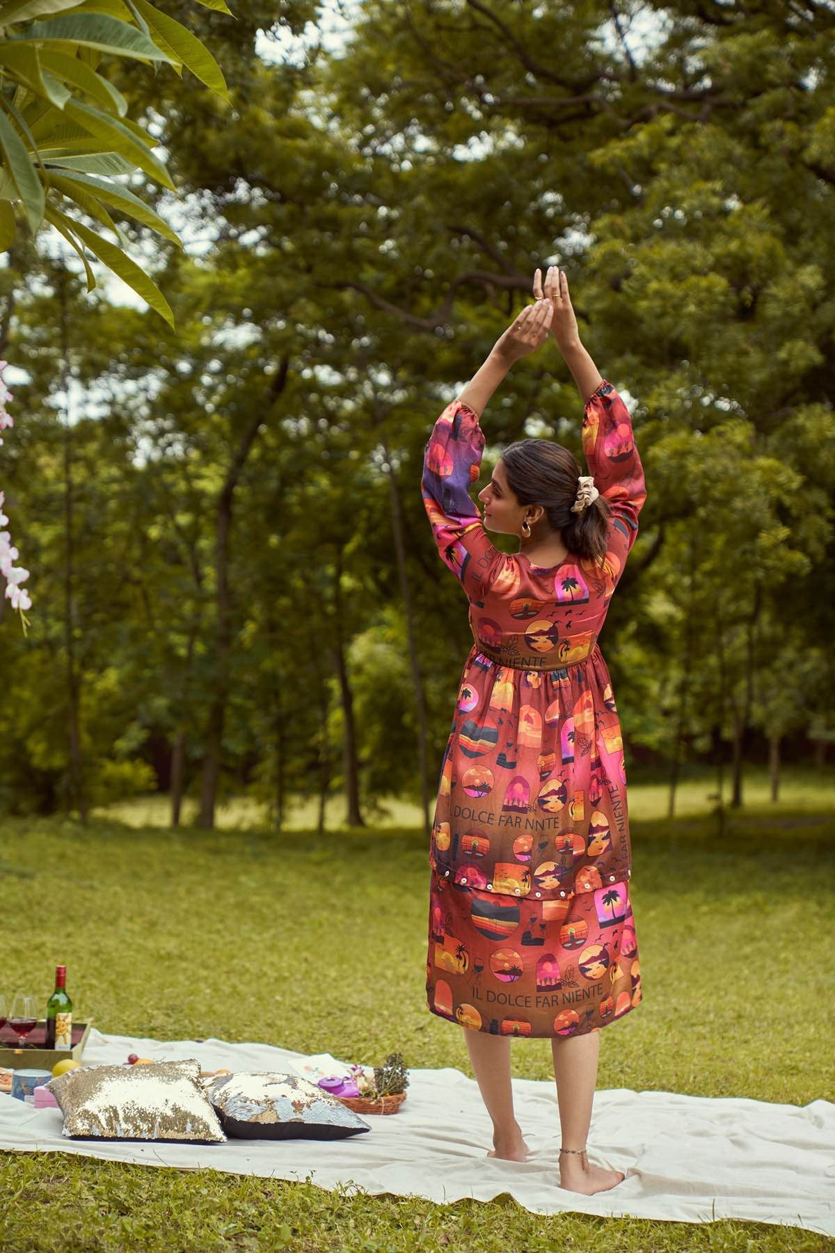 By The Sunset - Printed Detachable Bemberg Satin Dress | Verified Sustainable by Brown Living™