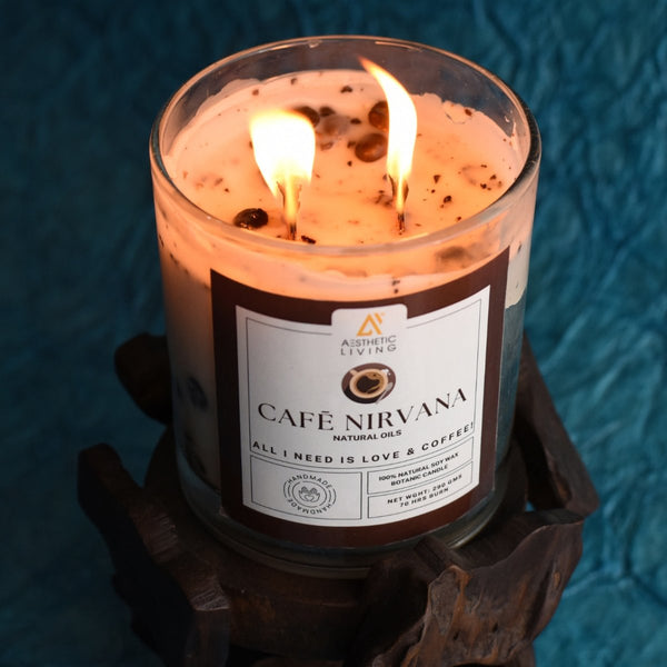 Buy Cafe Nirvana I Coffee, Botanic Soywax Candle I Wooden Wick I 350 gms | Shop Verified Sustainable Candles & Fragrances on Brown Living™