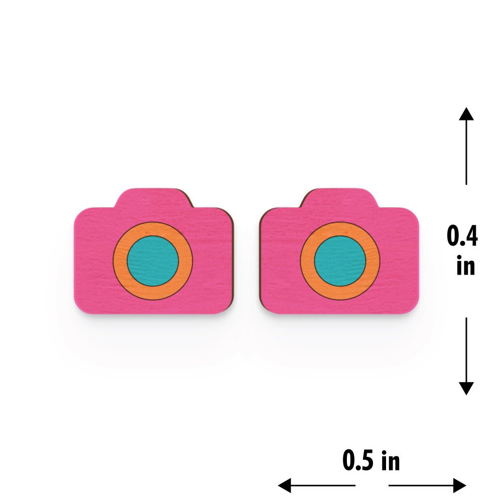 Camera Hand Painted Wooden Earring | Verified Sustainable by Brown Living™