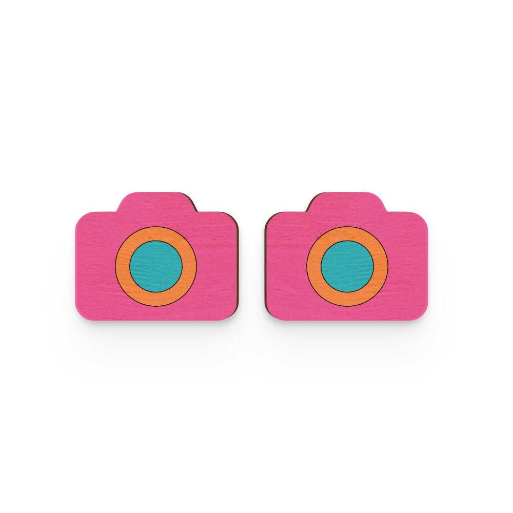 Camera Hand Painted Wooden Earring | Verified Sustainable by Brown Living™