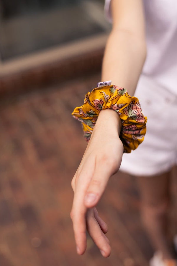 Camila Printed Yellow Scrunchie | Verified Sustainable Womens Accessories on Brown Living™