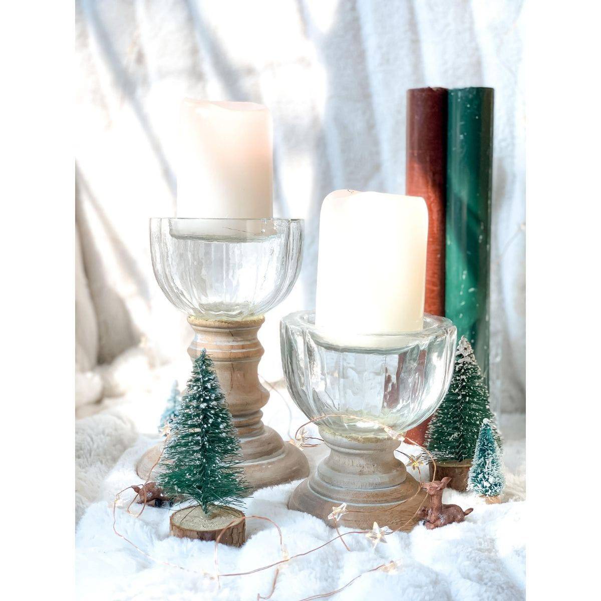 Candlebra Candle Holder - Made with Distressed Wood & Glass - Set of 2 | Verified Sustainable by Brown Living™