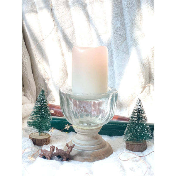 Buy Candelabra Candle Holder - Made with Distressed Wood & Glass - Small | Shop Verified Sustainable Candles & Fragrances on Brown Living™