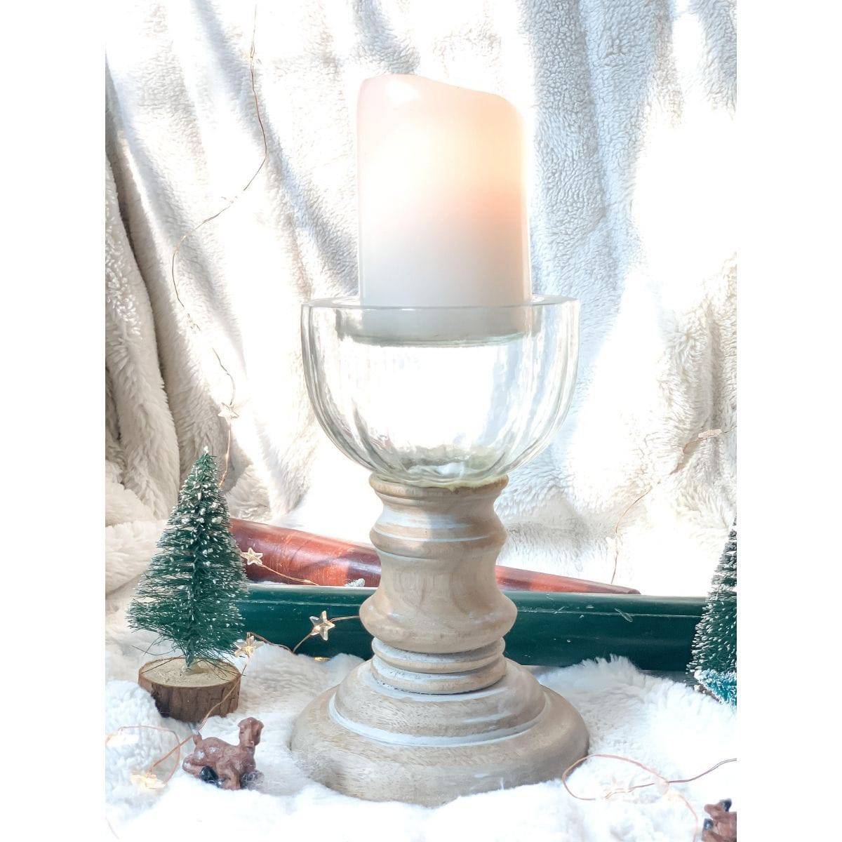 Candelabra Candle Holder - Made with Distressed Wood & Glass - Tall | Verified Sustainable by Brown Living™