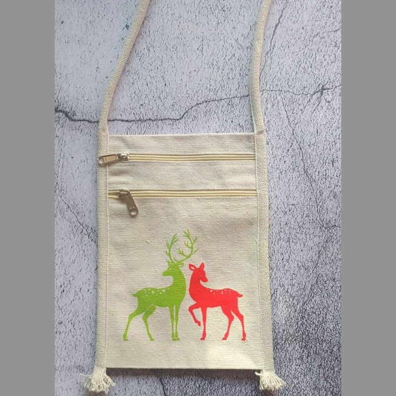 Buy Canvas Sling Bag with Deer Print | Pack of 1 | Shop Verified Sustainable Products on Brown Living