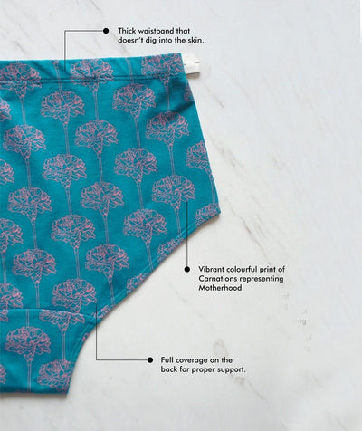 Carnation Biowashed Organic Cotton Maternity Brief – Womens Underwear on Brown Living™. SKU: 005/BA/TEAL/AOP_24BL10631. Img 4.