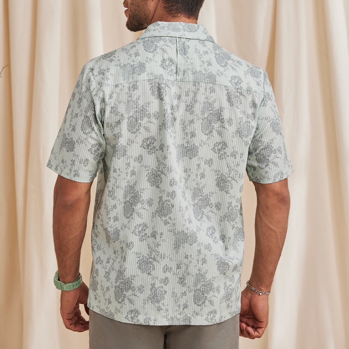 Cedar Organic Cotton Printed Half Sleeve Shirt - Pistachio | Verified Sustainable by Brown Living™