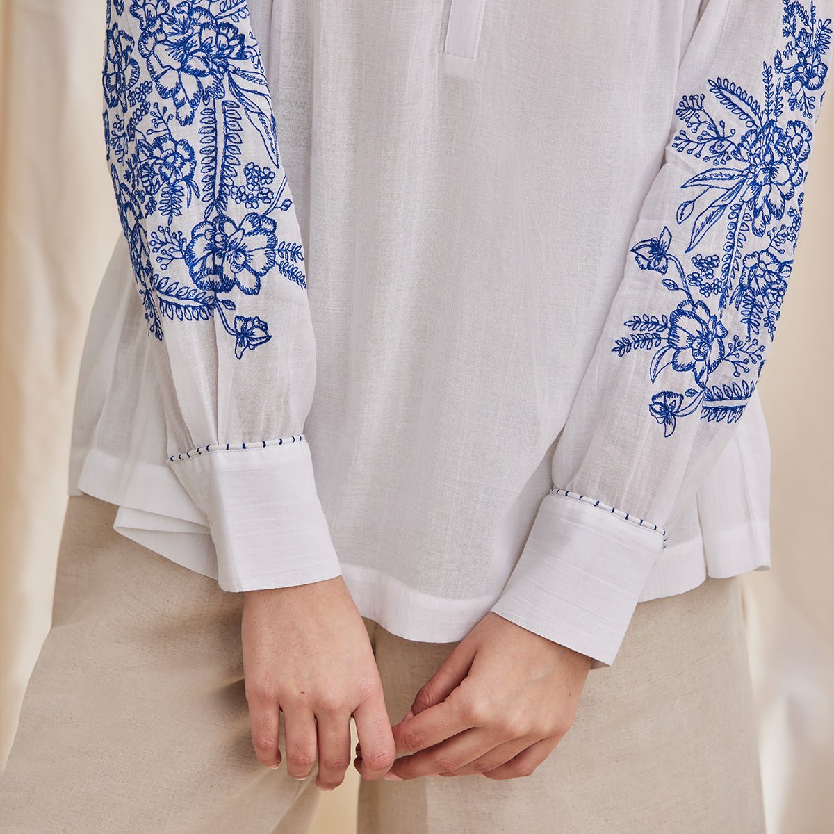 Celine - Organic Cotton Blouse with Embroidery - White | Verified Sustainable by Brown Living™