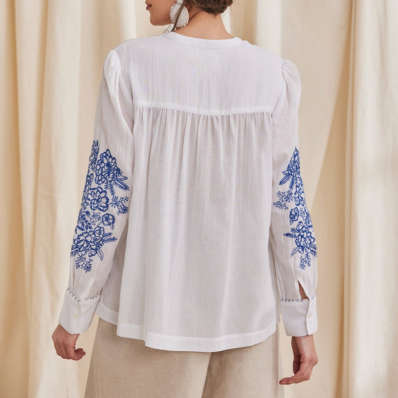 Buy Celine - Organic Cotton Blouse with Embroidery - White | Shop Verified Sustainable Products on Brown Living
