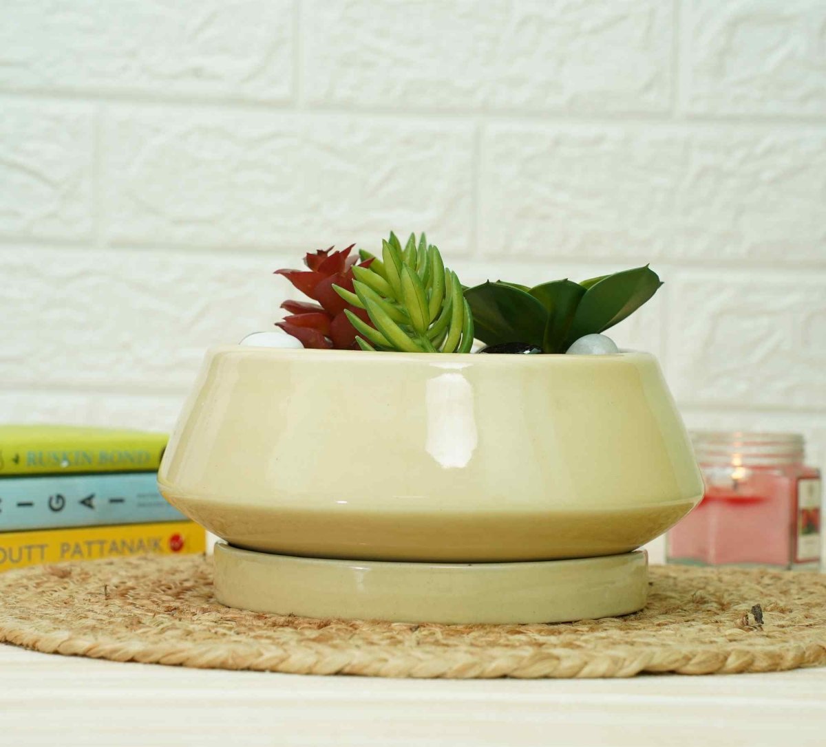 Ceramic Bonsai Pots for Plants | Yellow | Verified Sustainable by Brown Living™