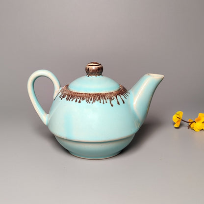 Ceramic Handcrafted Light Blue and Golden Kettle and Cup Set | Set of 1 | Verified Sustainable by Brown Living™