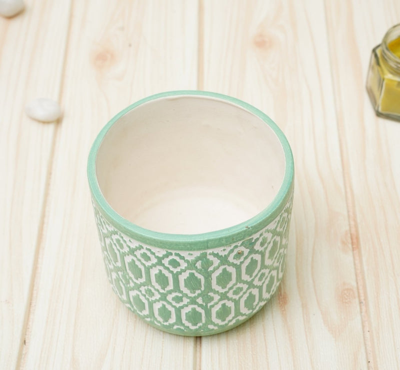 Buy Ceramic Pots For Indoor Plants 14 X 15 Cm (Green Aztec) | Shop Verified Sustainable Pots & Planters on Brown Living™
