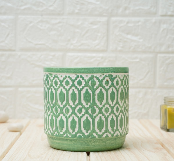 Buy Ceramic Pots For Indoor Plants 14 X 15 Cm (Green Aztec) | Shop Verified Sustainable Pots & Planters on Brown Living™
