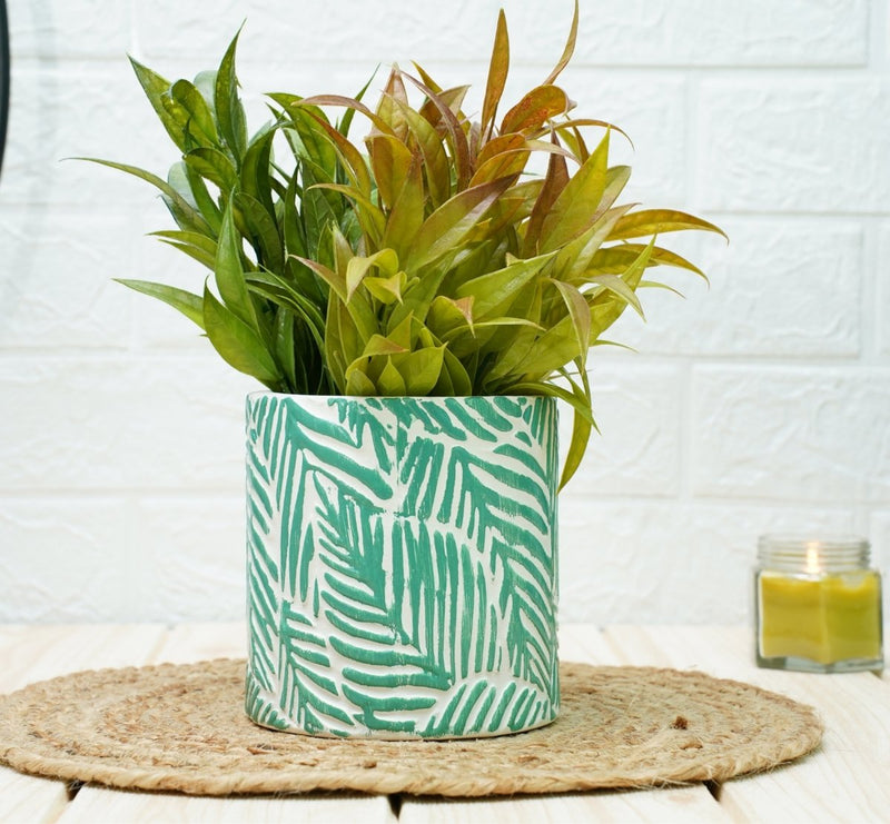 Buy Ceramic Pots For Indoor Plants 14 X 15 Cm (Green Leaf) | Shop Verified Sustainable Pots & Planters on Brown Living™