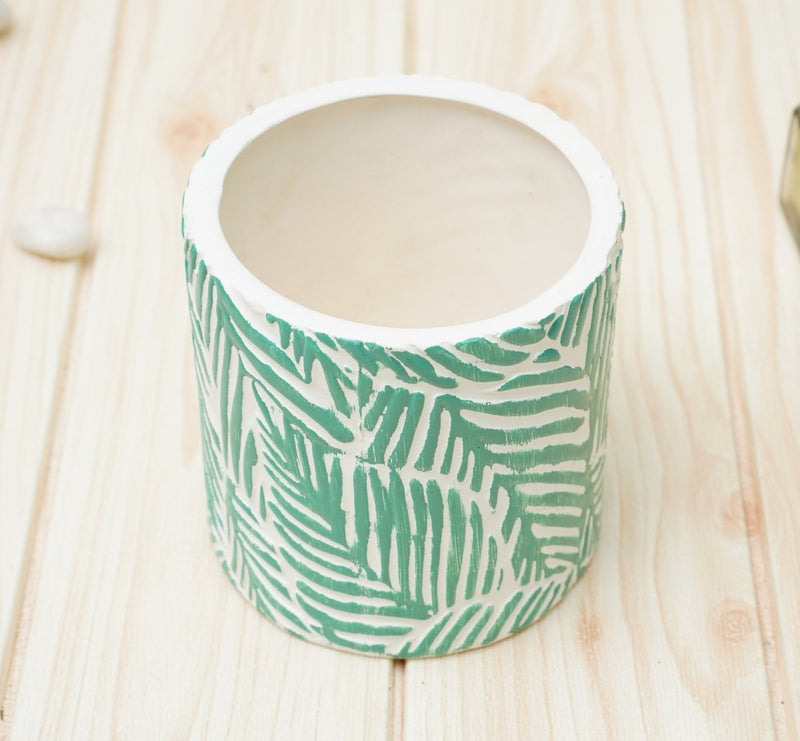 Buy Ceramic Pots For Indoor Plants 14 X 15 Cm (Green Leaf) | Shop Verified Sustainable Products on Brown Living