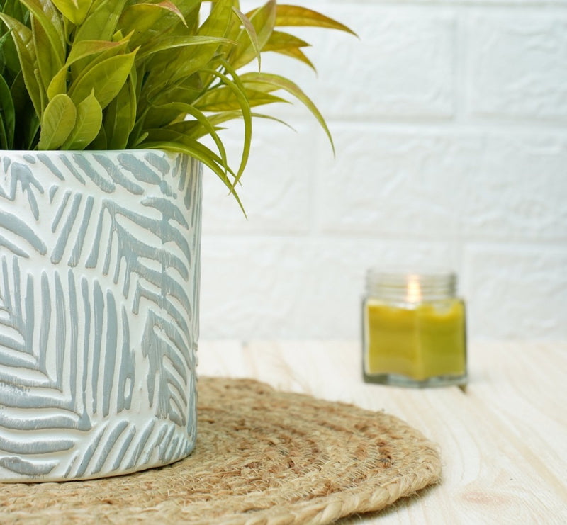 Buy Ceramic Pots For Indoor Plants 14 X 15 Cm (Grey Leaf) | Shop Verified Sustainable Pots & Planters on Brown Living™