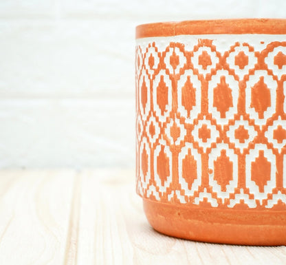 Ceramic Pots For Indoor Plants 14 X 15 Cm (Orange Aztec) | Verified Sustainable by Brown Living™