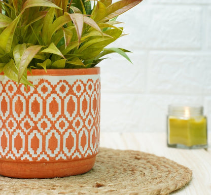 Ceramic Pots For Indoor Plants 14 X 15 Cm (Orange Aztec) | Verified Sustainable by Brown Living™