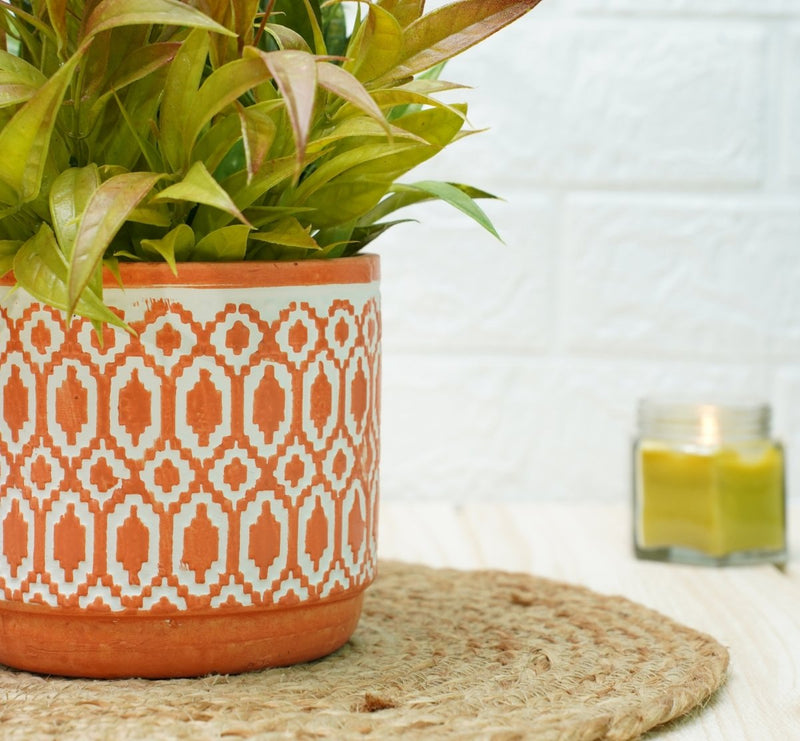 Buy Ceramic Pots For Indoor Plants 14 X 15 Cm (Orange Aztec) | Shop Verified Sustainable Pots & Planters on Brown Living™