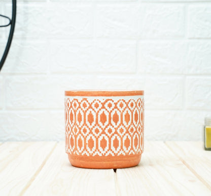 Ceramic Pots For Indoor Plants 14 X 15 Cm (Orange Aztec) | Verified Sustainable by Brown Living™