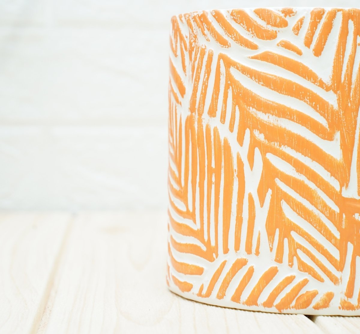 Ceramic Pots For Indoor Plants 14 X 15 Cm (Orange Leaf) | Verified Sustainable by Brown Living™