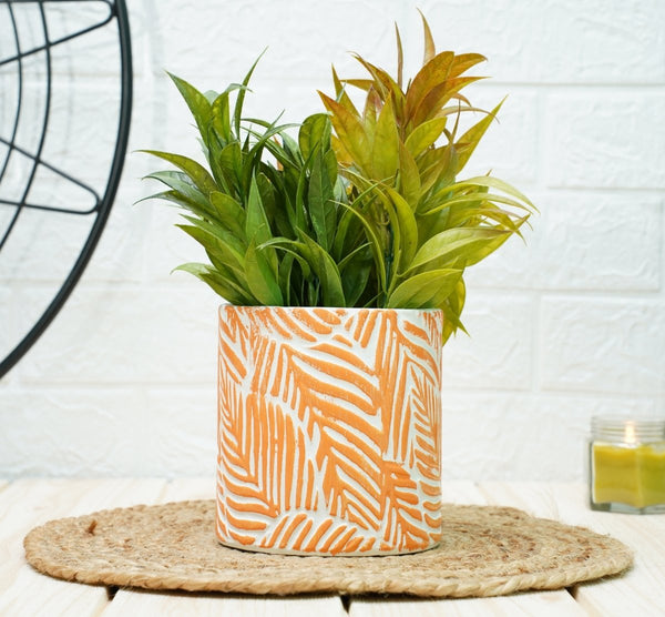 Ceramic Pots For Indoor Plants 14 X 15 Cm (Orange Leaf) | Verified Sustainable by Brown Living™