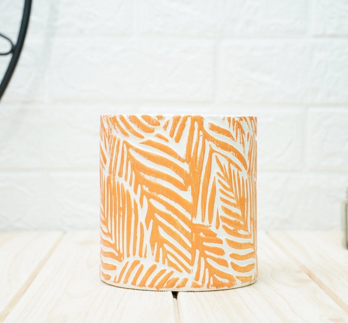 Ceramic Pots For Indoor Plants 14 X 15 Cm (Orange Leaf) | Verified Sustainable by Brown Living™