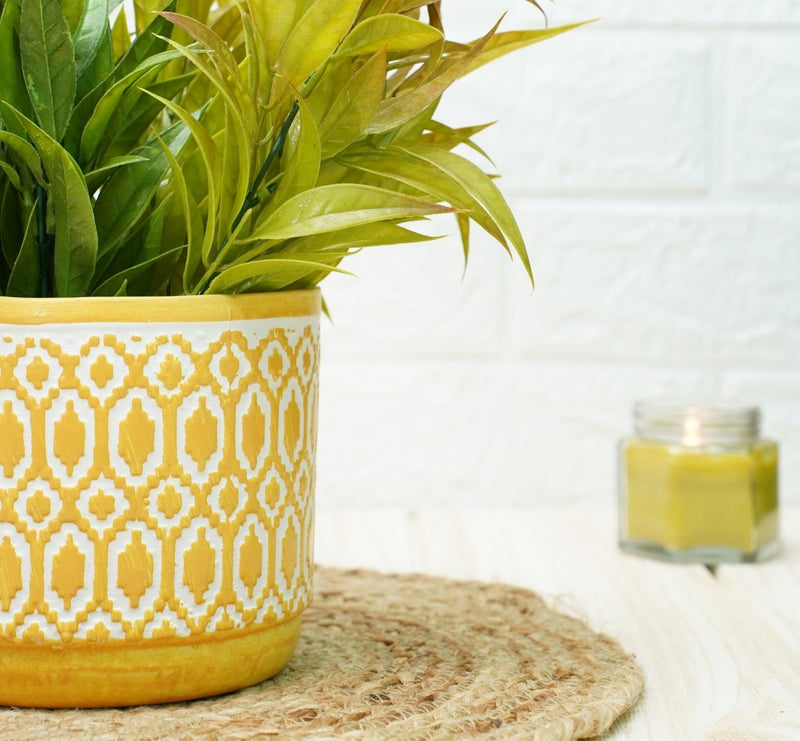 Buy Ceramic Pots For Indoor Plants 14 X 15 Cm (Yellow Aztec) | Shop Verified Sustainable Products on Brown Living