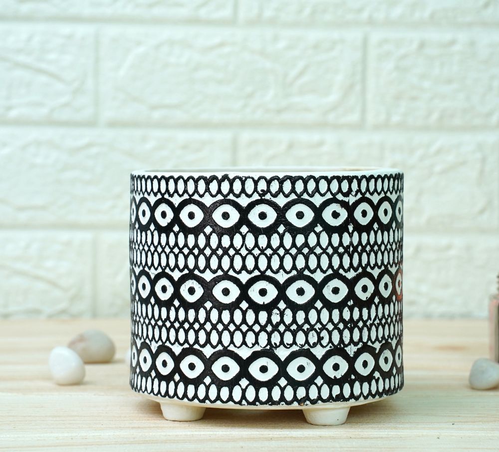 Ceramic Pots for Plants | Black Moroccan Pattern | Verified Sustainable by Brown Living™