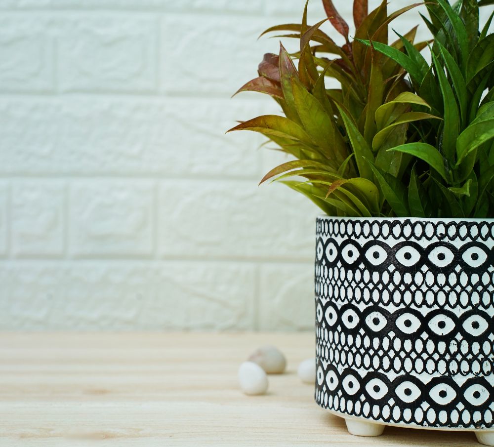 Ceramic Pots for Plants | Black Moroccan Pattern | Verified Sustainable by Brown Living™