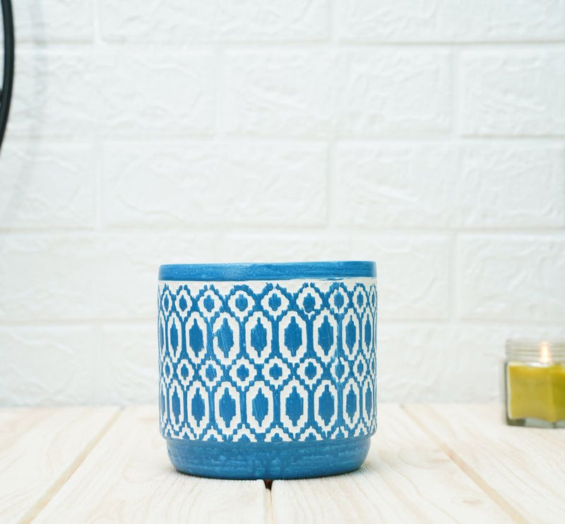 Buy Ceramic Pots for Plants | Blue Aztec Pattern | Shop Verified Sustainable Products on Brown Living