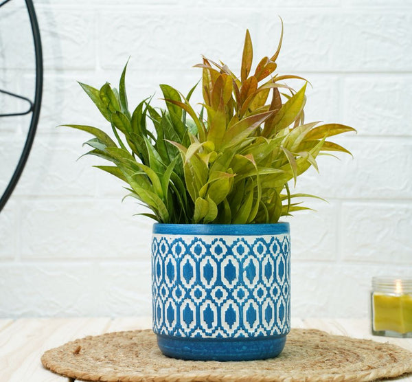 Buy Ceramic Pots for Plants | Blue Aztec Pattern | Shop Verified Sustainable Pots & Planters on Brown Living™