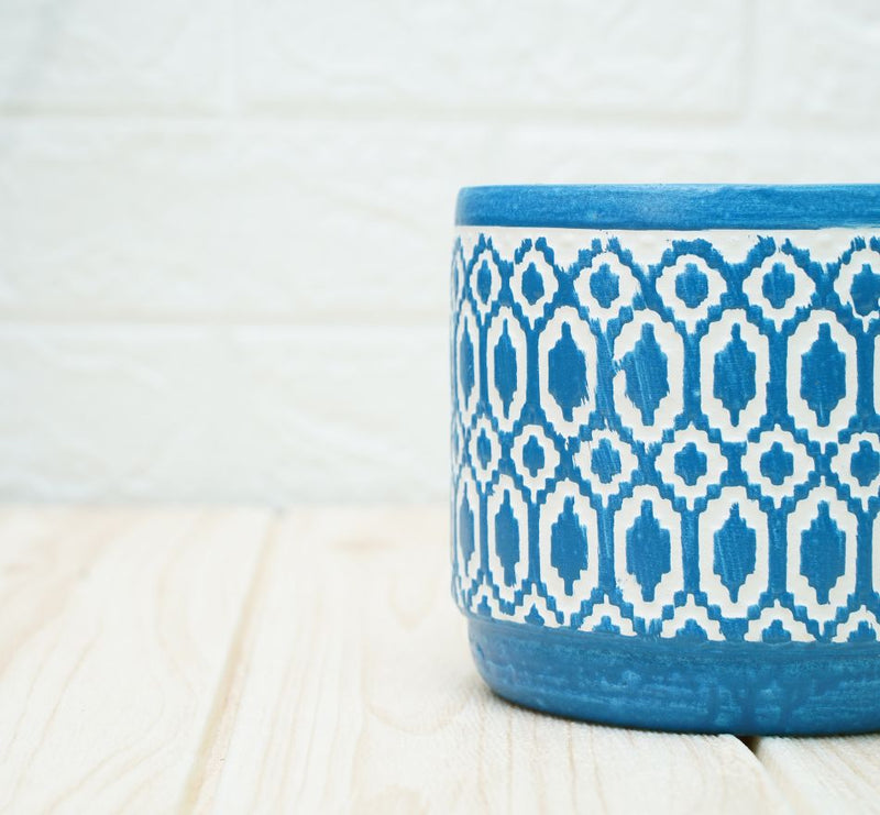 Buy Ceramic Pots for Plants | Blue Aztec Pattern | Shop Verified Sustainable Products on Brown Living