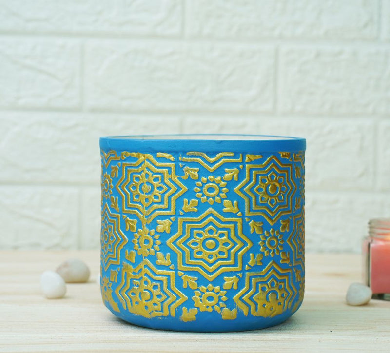 Buy Ceramic Pots for Plants | Blue Gold Pattern | Shop Verified Sustainable Products on Brown Living