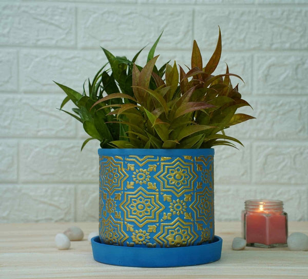 Buy Ceramic Pots for Plants | Blue Gold Pattern | Shop Verified Sustainable Pots & Planters on Brown Living™