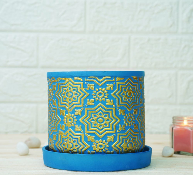 Buy Ceramic Pots for Plants | Blue Gold Pattern | Shop Verified Sustainable Products on Brown Living