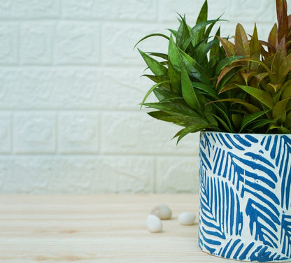 Ceramic Pots for Plants | Blue Leaf Pattern | Verified Sustainable by Brown Living™