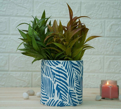 Ceramic Pots for Plants | Blue Leaf Pattern | Verified Sustainable by Brown Living™