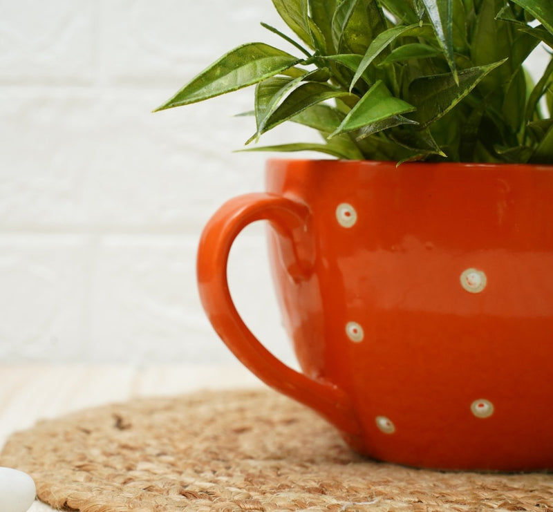 Buy Ceramic pots for Plants Cup Shape (Orange Polka) | Shop Verified Sustainable Products on Brown Living