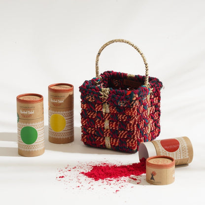 Cerise Holi Gift Hamper | Set of 4 | Handcrafted Basket | Organic Colors | Verified Sustainable by Brown Living™