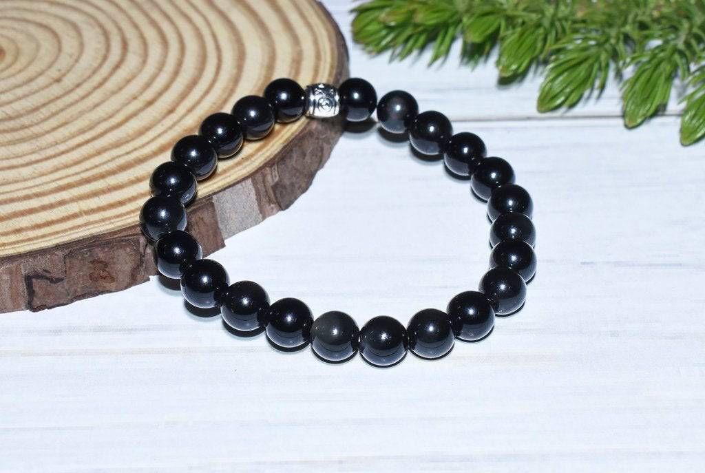 Certified Unisex Obsidian Bracelet - Black | Verified Sustainable by Brown Living™