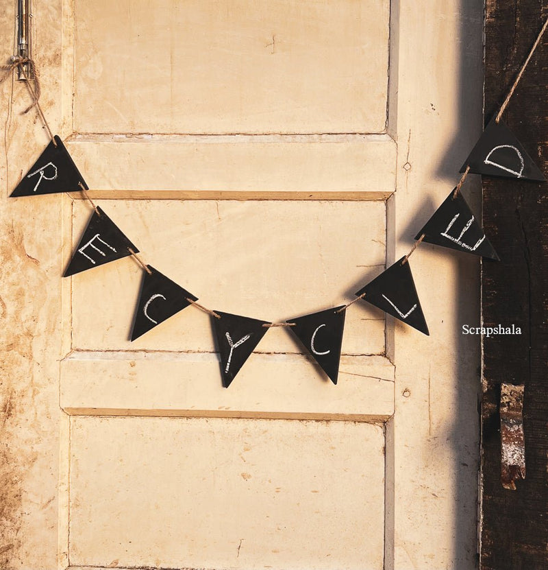 Buy Chalkboard Bunting | Reusable | Handpainted | Natural reclaimed wood | Scrapshala | Shop Verified Sustainable Wall Decor on Brown Living™