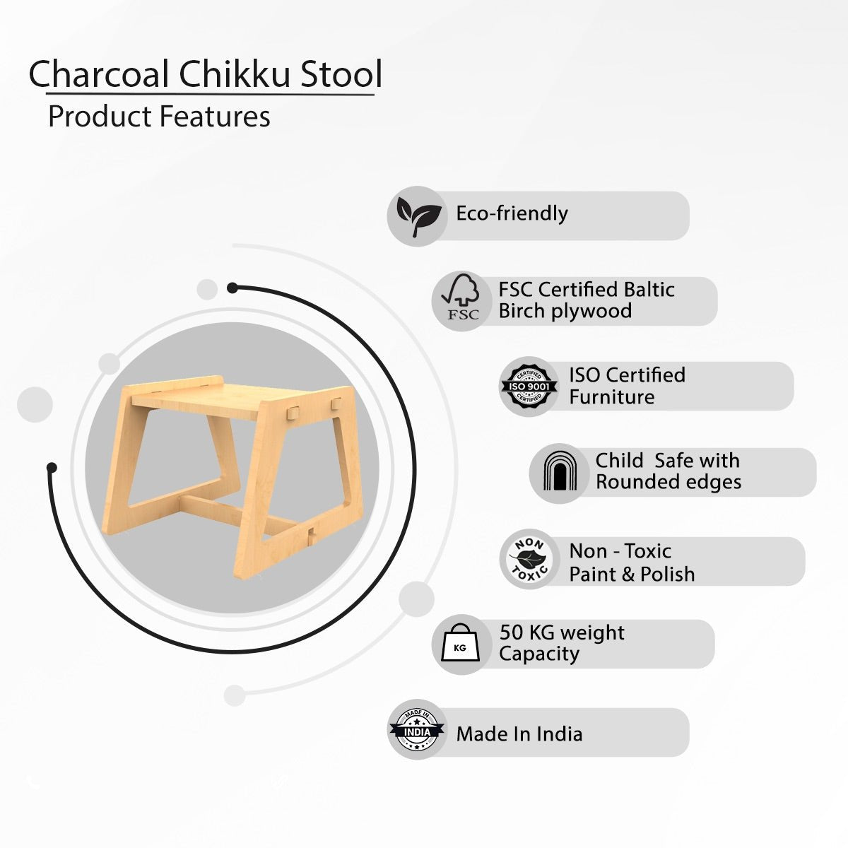 Charcoal Chikku | Wooden Stool | Verified Sustainable by Brown Living™