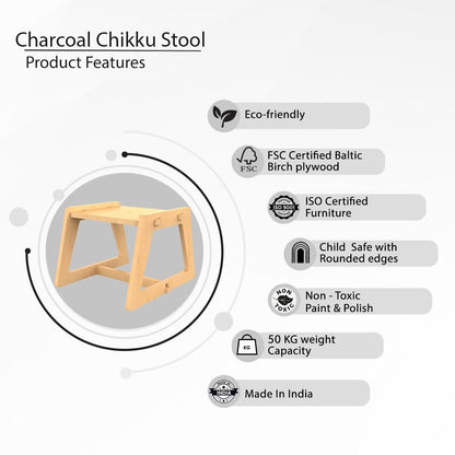 Charcoal Chikku | Wooden Stool | Verified Sustainable by Brown Living™