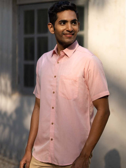 Charm Pink Half Sleeve Shirt in TENCEL™ Lyocell Linen | Verified Sustainable by Brown Living™