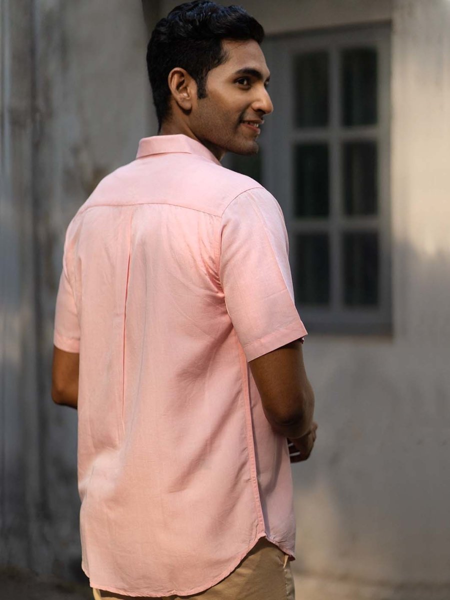 Charm Pink Half Sleeve Shirt in TENCEL™ Lyocell Linen | Verified Sustainable by Brown Living™